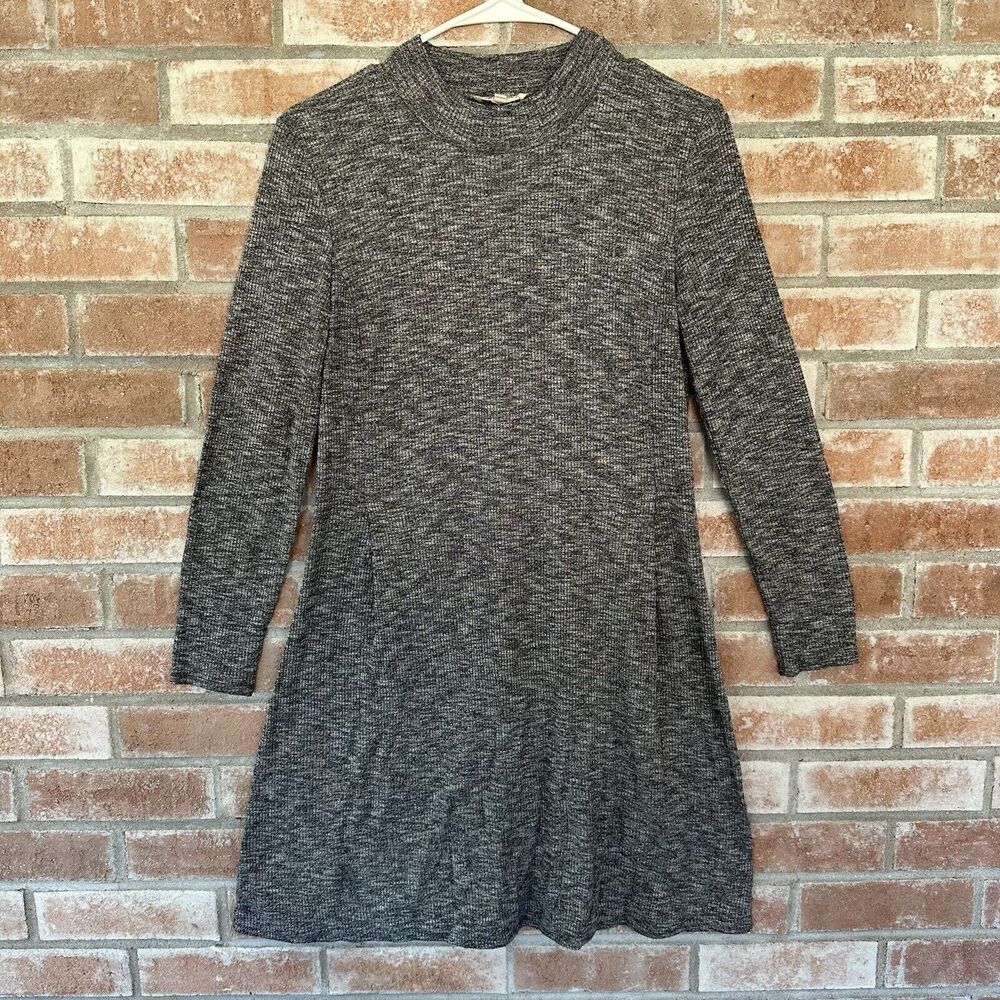 Madewell Ribbed Knit High Neck Dress Heathered Gray Small